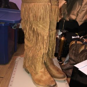 Brown fringe boots